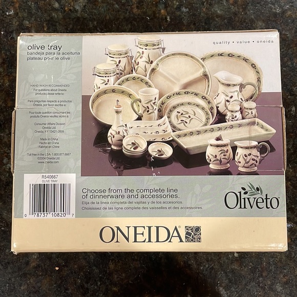 Oneida Tray Oliveto Olive Hand Painted Three Sections Platter Tray 7 1/4in NEW - Picture 2 of 4